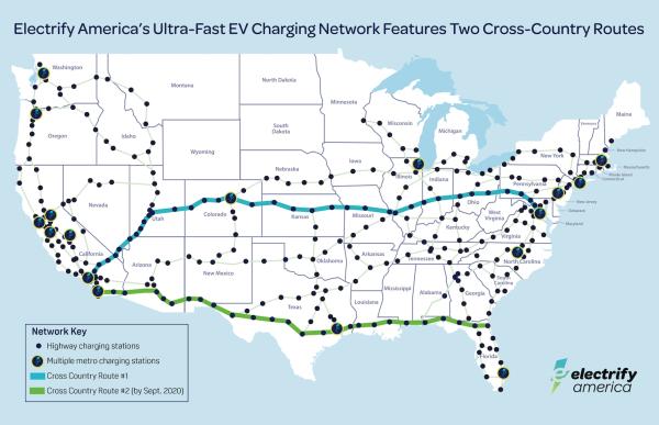 photo of Electrify America completes  first of two EV fast-charging East-West cross-country routes; second to be completed by… image