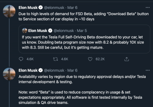 photo of Tesla “trying to get probability of no injury above 99.999999% of miles for city driving” With FSD, Elon Musk Tweets image