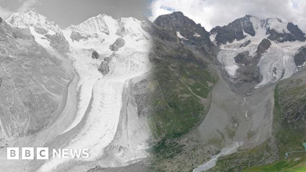 Before and after images show glaciers…