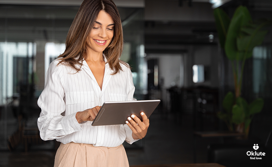 woman working on tablet